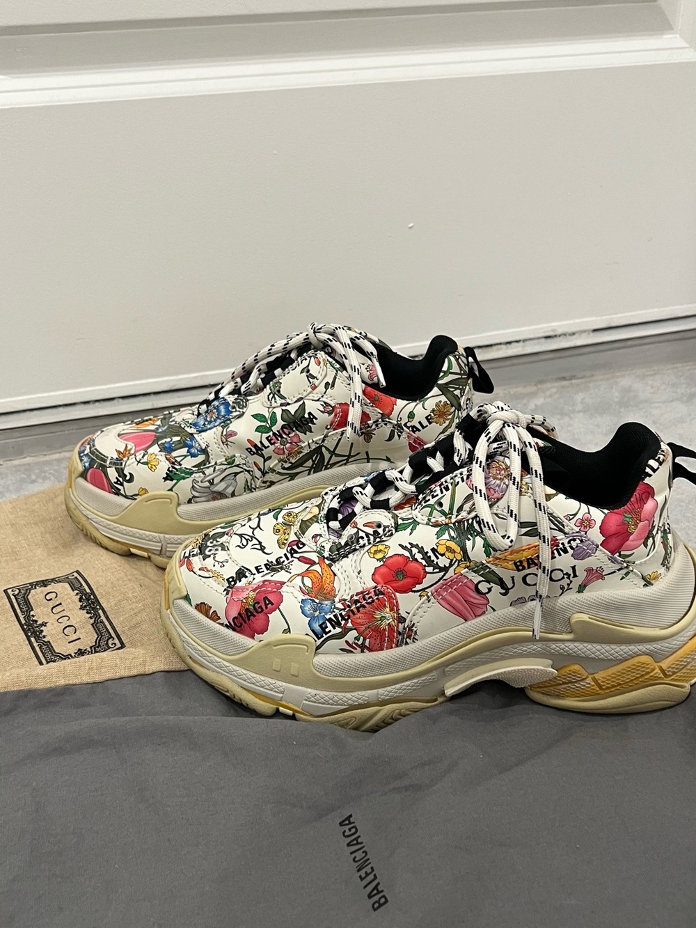 Gucci x Balenciaga Floral Chunky Sneakers in White